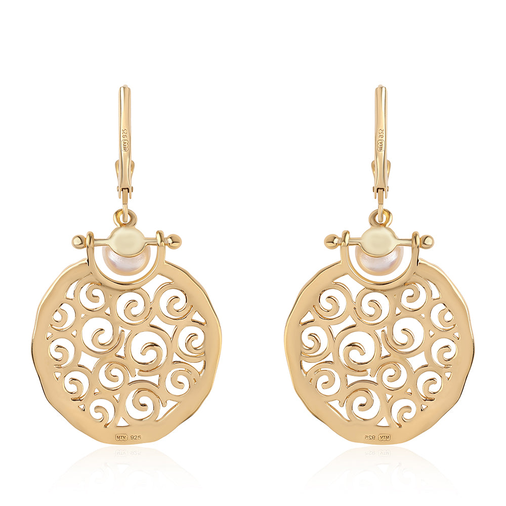 Cercei din Argint 925 Placat cu Aur ( 7.43 grame ) cu Perlă de Apă Dulce Albă 3.76 Carate