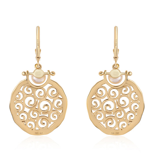 Cercei din Argint 925 Placat cu Aur ( 7.43 grame ) cu Perlă de Apă Dulce Albă 3.76 Carate
