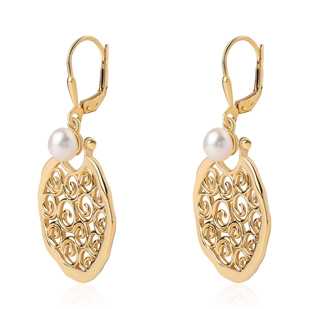 Cercei din Argint 925 Placat cu Aur ( 7.43 grame ) cu Perlă de Apă Dulce Albă 3.76 Carate