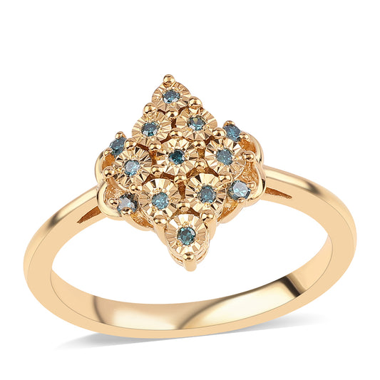 Inel din Argint 925 Placat cu Aur ( 2.49 grame ) cu Diamant Albastru 0.09 Carate