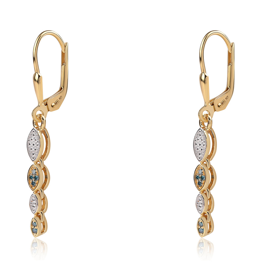 Cercei din Argint 925 Placat cu Aur ( 2.21 grame ) cu Diamant Albastru 0.06 Carate 1 