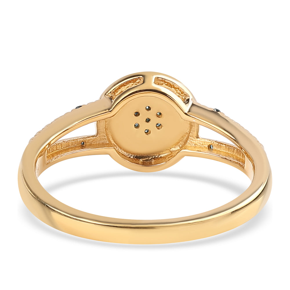 Inel din Argint 925 Placat cu Aur ( 2.5 grame ) cu Diamant Albastru și Diamant Alb 0.05 Carate 2 