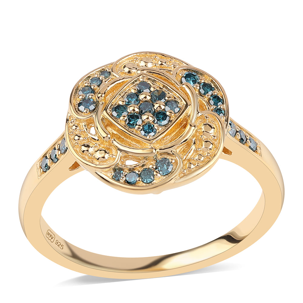 Inel din Argint 925 Placat cu Aur ( 3.86 grame ) cu Diamant Albastru 0.27 Carate