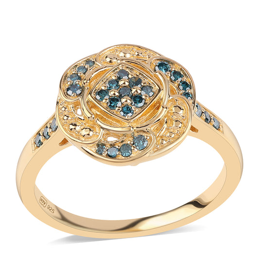 Inel din Argint 925 Placat cu Aur ( 3.86 grame ) cu Diamant Albastru 0.27 Carate