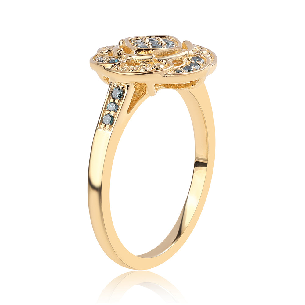 Inel din Argint 925 Placat cu Aur ( 3.86 grame ) cu Diamant Albastru 0.27 Carate