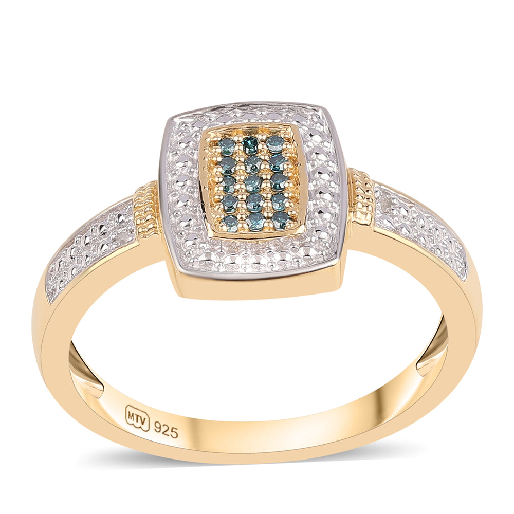 Inel din Argint 925 Placat cu Aur ( 3.73 grame ) cu Diamant Albastru și Topaz Alb 0.09 Carate