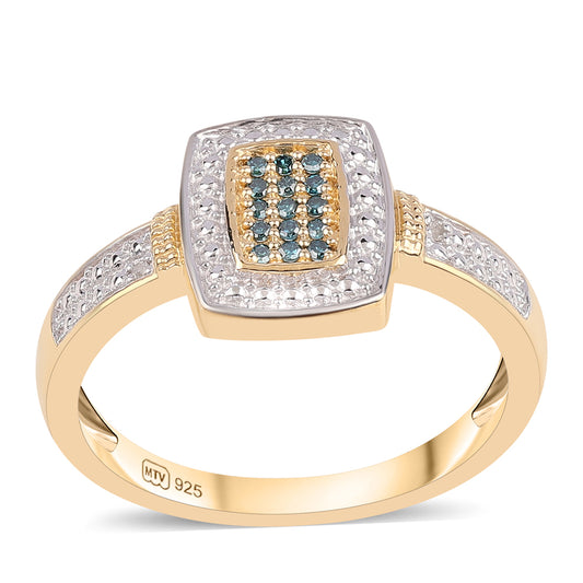 Inel din Argint 925 Placat cu Aur ( 3.73 grame ) cu Diamant Albastru și Topaz Alb 0.09 Carate