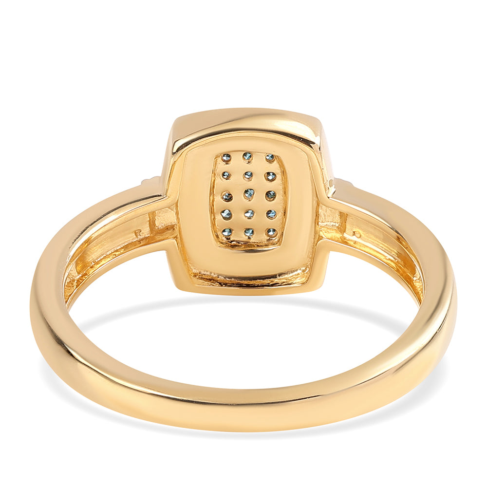 Inel din Argint 925 Placat cu Aur ( 3.73 grame ) cu Diamant Albastru și Topaz Alb 0.09 Carate 3 