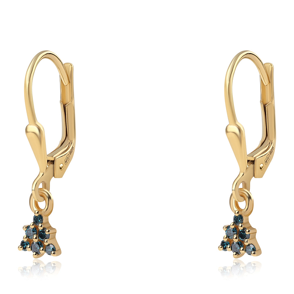 Cercei din Argint 925 Placat cu Aur ( 1.12 grame ) cu Diamant Albastru și Diamant Alb 0.14 Carate