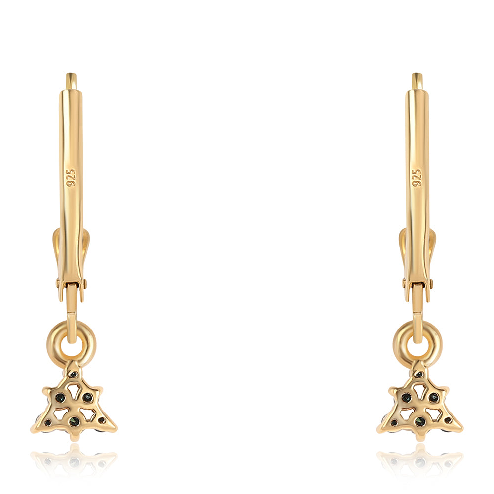 Cercei din Argint 925 Placat cu Aur ( 1.12 grame ) cu Diamant Albastru și Diamant Alb 0.14 Carate 3 