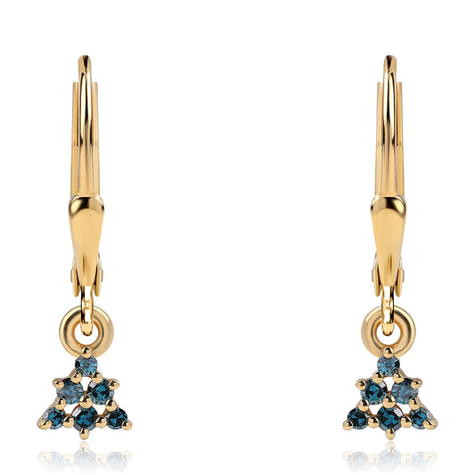 Cercei din Argint 925 Placat cu Aur ( 1.12 grame ) cu Diamant Albastru și Diamant Alb 0.14 Carate