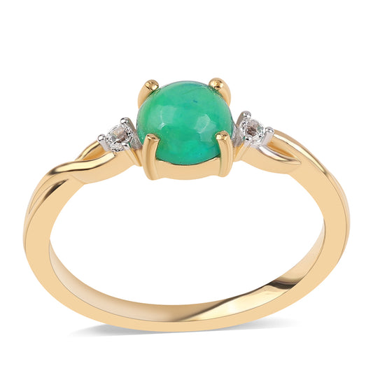Inel din Argint 925 Placat cu Aur ( 1.82 grame ) cu Opal Verde Etiopian Lega Dembi și Topaz Alb 0.58 Carate