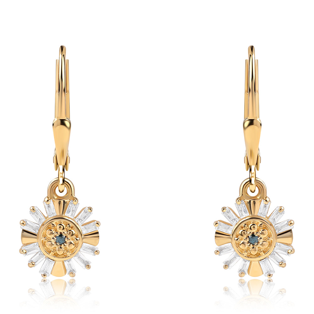 Cercei din Argint 925 Placat cu Aur ( 1.82 grame ) cu Diamant Albastru și Topaz Alb 0.18 Carate