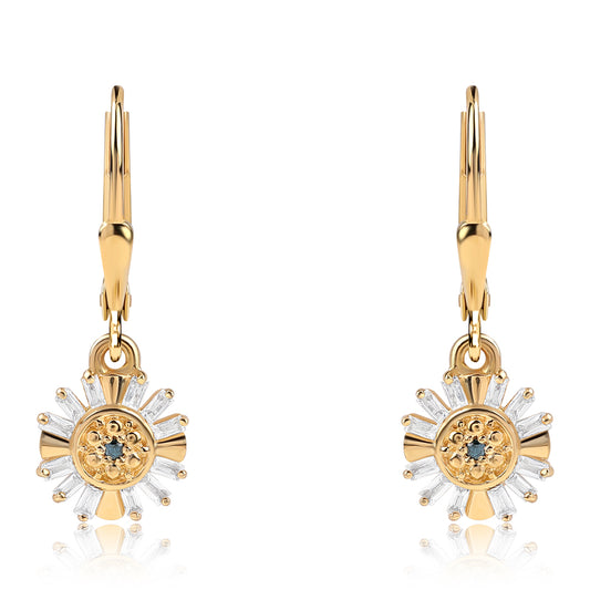 Cercei din Argint 925 Placat cu Aur ( 1.82 grame ) cu Diamant Albastru și Topaz Alb 0.18 Carate