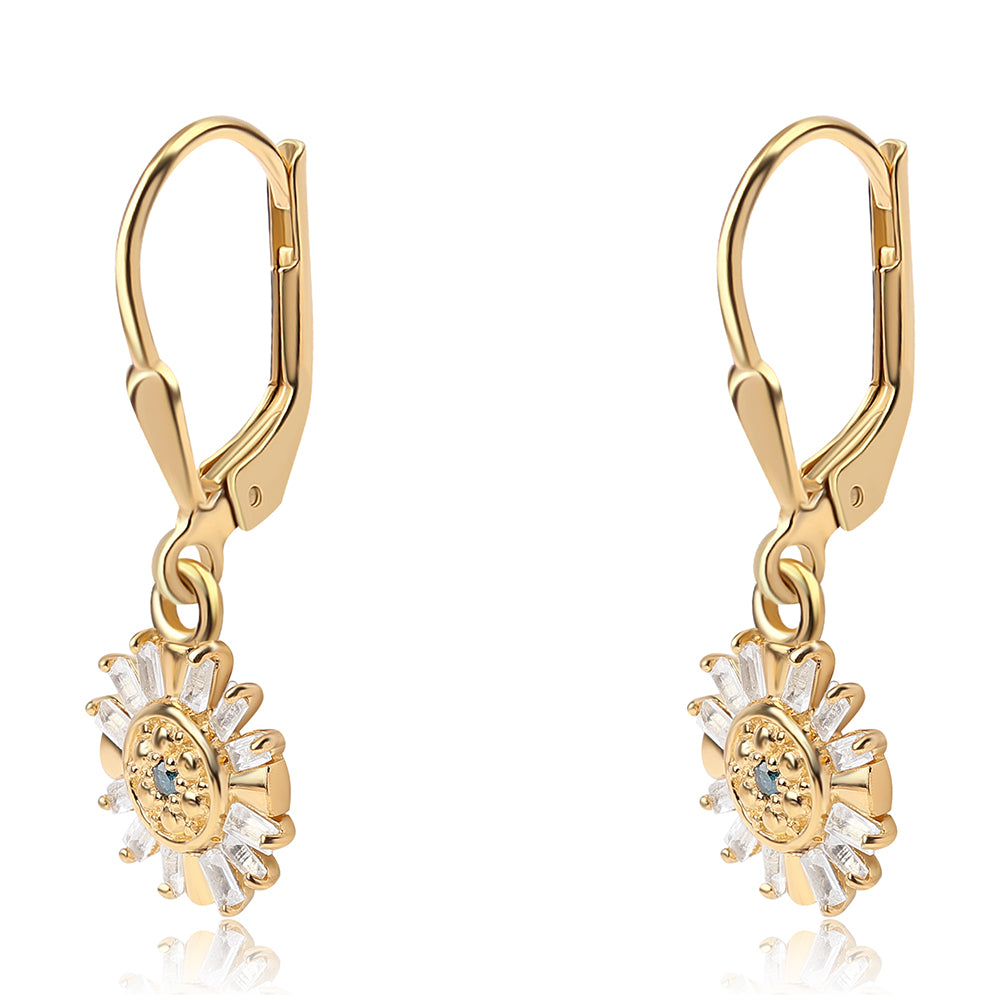 Cercei din Argint 925 Placat cu Aur ( 1.82 grame ) cu Diamant Albastru și Topaz Alb 0.18 Carate 1 