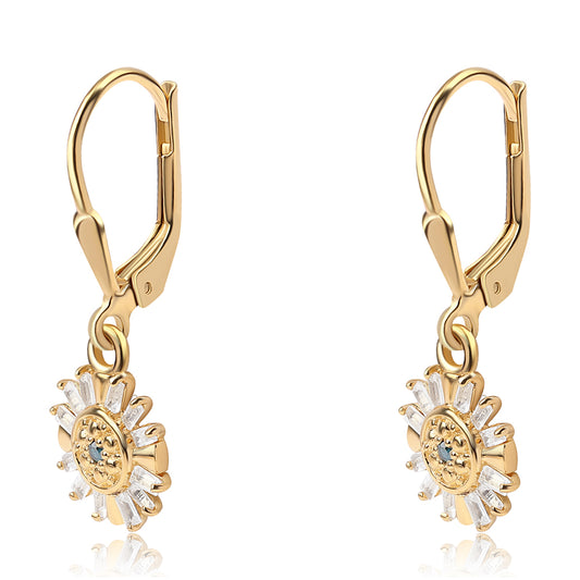 Cercei din Argint 925 Placat cu Aur ( 1.82 grame ) cu Diamant Albastru și Topaz Alb 0.18 Carate