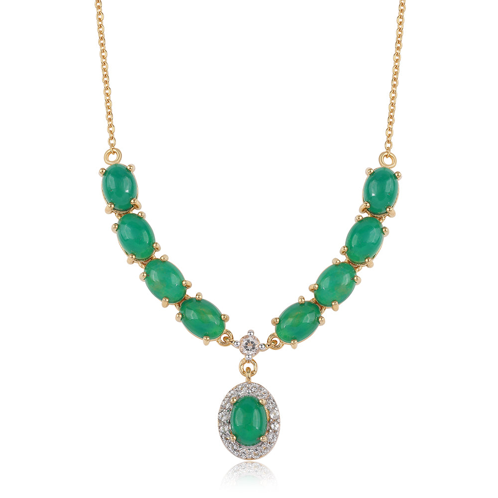 Colier din Argint 925 Placat cu Aur ( 5.26 grame ) cu Opal Verde Etiopian Lega Dembi și Topaz Alb 8.16 Carate