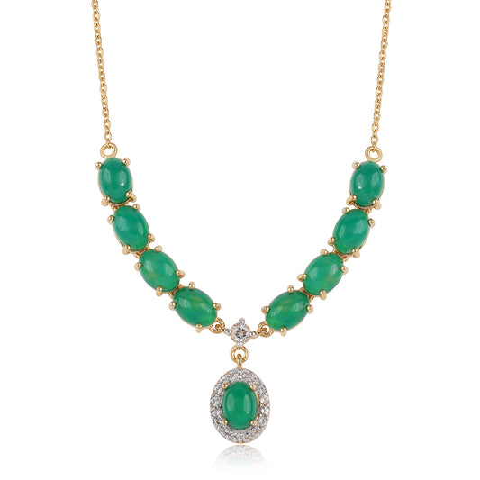 Colier din Argint 925 Placat cu Aur ( 5.26 grame ) cu Opal Verde Etiopian Lega Dembi și Topaz Alb 8.16 Carate