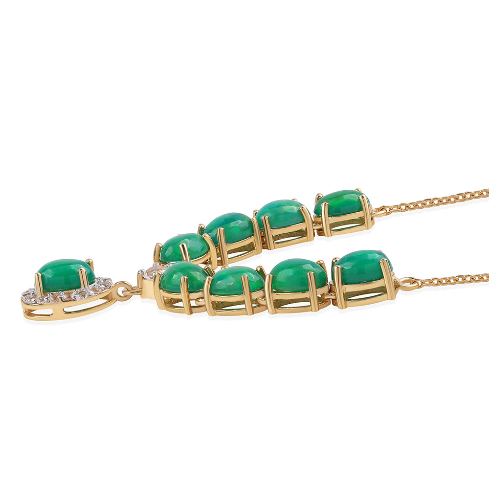 Colier din Argint 925 Placat cu Aur ( 5.26 grame ) cu Opal Verde Etiopian Lega Dembi și Topaz Alb 8.16 Carate