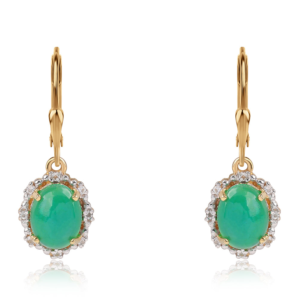 Cercei din Argint 925 Placat cu Aur ( 3 grame ) cu Opal Verde Etiopian Lega Dembi și Topaz Alb 2.47 Carate 2 