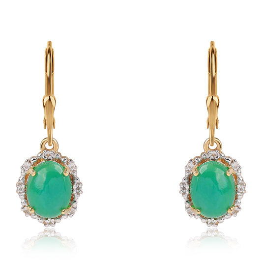 Cercei din Argint 925 Placat cu Aur ( 3 grame ) cu Opal Verde Etiopian Lega Dembi și Topaz Alb 2.47 Carate