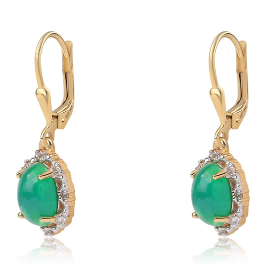 Cercei din Argint 925 Placat cu Aur ( 3 grame ) cu Opal Verde Etiopian Lega Dembi și Topaz Alb 2.47 Carate