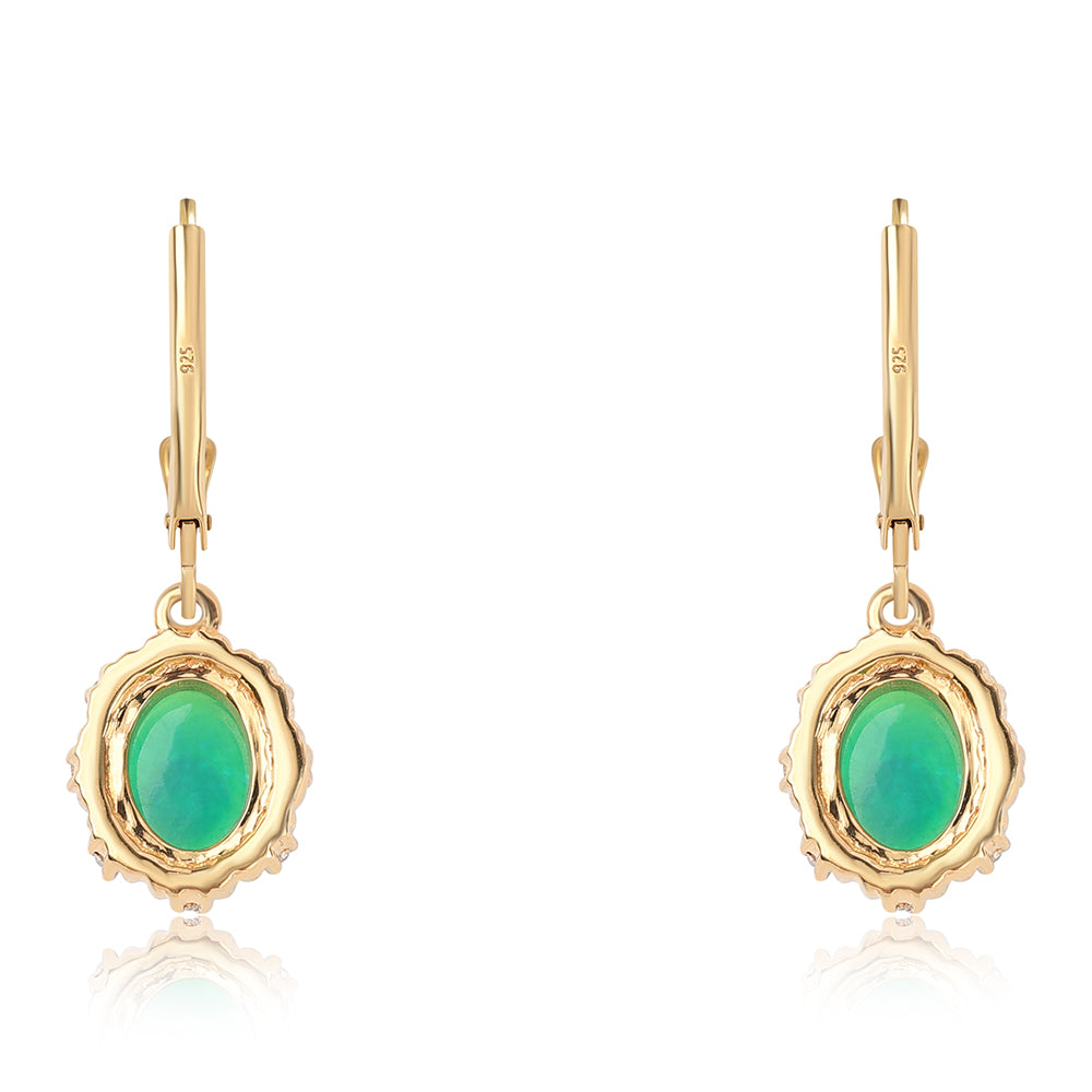 Cercei din Argint 925 Placat cu Aur ( 3 grame ) cu Opal Verde Etiopian Lega Dembi și Topaz Alb 2.47 Carate 3 