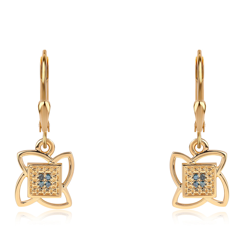 Cercei din Argint 925 Placat cu Aur ( 2.45 grame ) cu Diamant Albastru 0.04 Carate