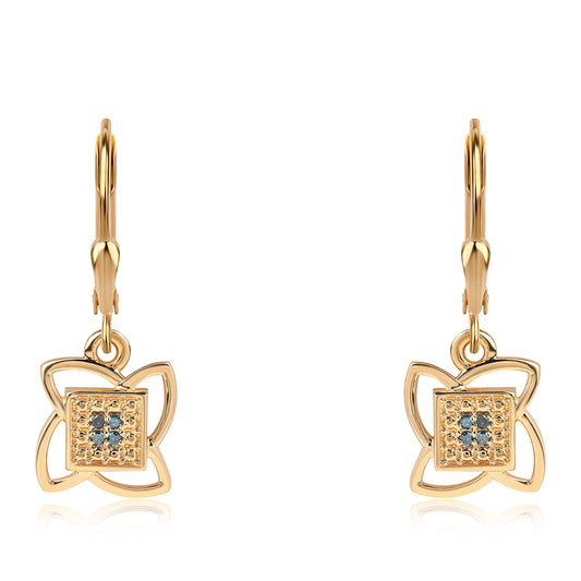 Cercei din Argint 925 Placat cu Aur ( 2.45 grame ) cu Diamant Albastru 0.04 Carate