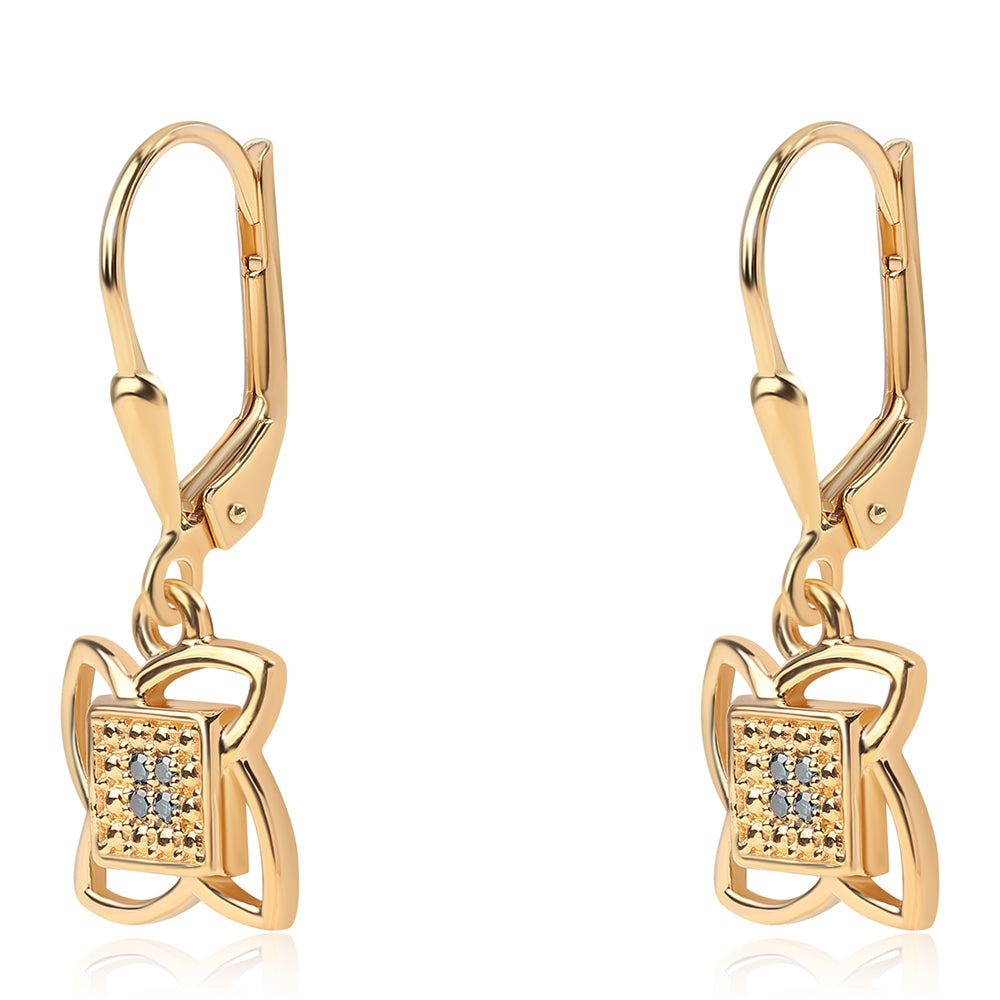 Cercei din Argint 925 Placat cu Aur ( 2.45 grame ) cu Diamant Albastru 0.04 Carate 1 