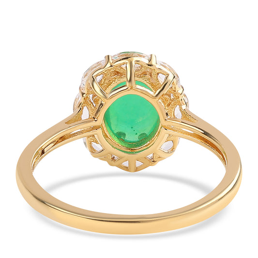 Inel din Argint 925 Placat cu Aur ( 2.12 grame ) cu Opal Verde Etiopian Lega Dembi și Topaz Alb 1.97 Carate