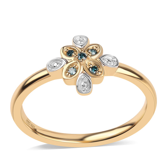 Inel din Argint 925 Placat cu Aur ( 2.22 grame ) cu Diamant Albastru 0.04 Carate