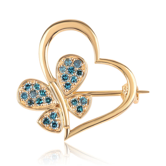 Broşă din Argint 925 Placat cu Aur ( 2.19 grame ) cu Diamant Albastru 0.25 Carate