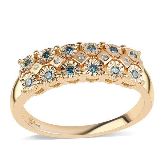 Inel din Argint 925 Placat cu Aur ( 3.71 grame ) cu Diamant Albastru și Diamant Alb 0.12 Carate