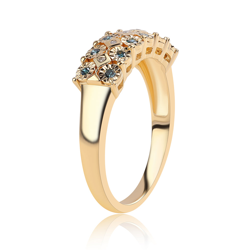 Inel din Argint 925 Placat cu Aur ( 3.71 grame ) cu Diamant Albastru și Diamant Alb 0.12 Carate