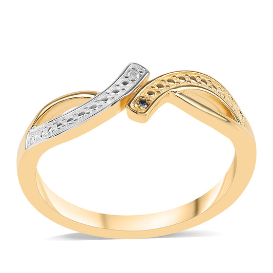 Inel din Argint 925 Placat cu Aur ( 2.46 grame ) cu Diamant Albastru și Topaz Alb 0.01 Carate