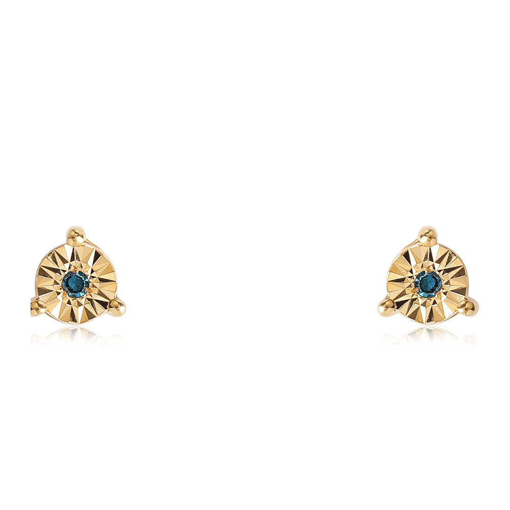 Cercei din Argint 925 Placat cu Aur ( 1 grame ) cu Diamant Albastru 0.02 Carate 2 