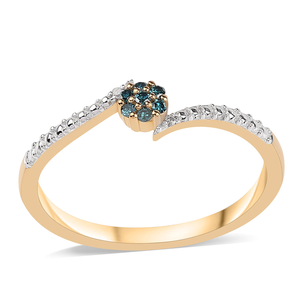 Inel din Argint 925 Placat cu Aur ( 1.77 grame ) cu Diamant Albastru și Diamant Alb 0.04 Carate