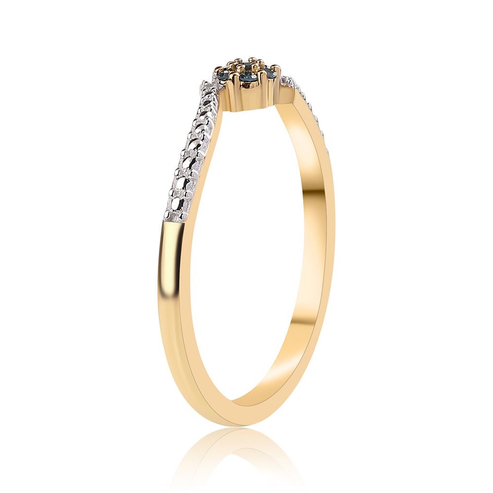 Inel din Argint 925 Placat cu Aur ( 1.77 grame ) cu Diamant Albastru și Diamant Alb 0.04 Carate