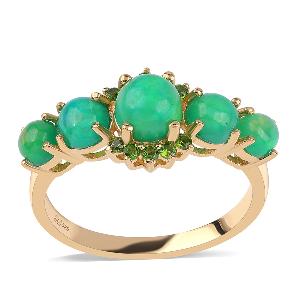 Inel din Argint 925 Placat cu Aur ( 2.78 grame ) cu Opal Verde Etiopian Lega Dembi și Cromdiopsid 1.68 Carate 1 