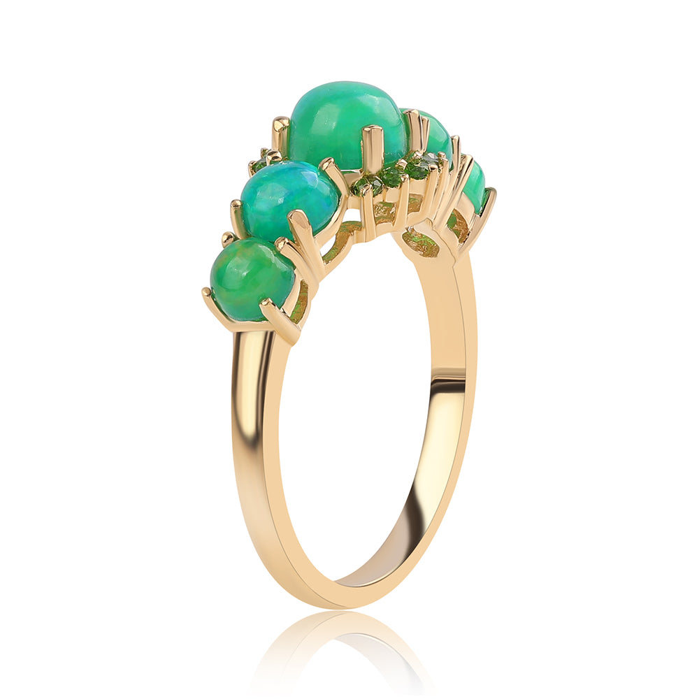 Inel din Argint 925 Placat cu Aur ( 2.78 grame ) cu Opal Verde Etiopian Lega Dembi și Cromdiopsid 1.68 Carate