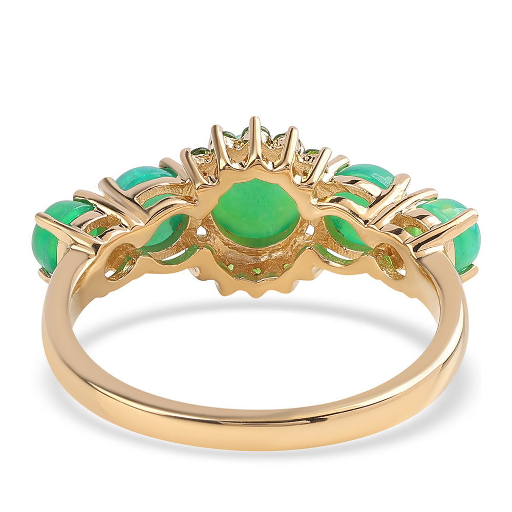 Inel din Argint 925 Placat cu Aur ( 2.78 grame ) cu Opal Verde Etiopian Lega Dembi și Cromdiopsid 1.68 Carate 3 