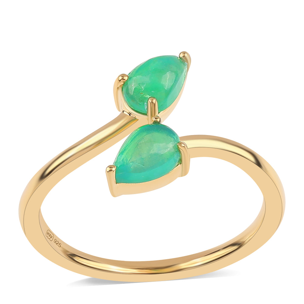 Inel din Argint 925 Placat cu Aur ( 1.79 grame ) cu Opal Verde Etiopian Lega Dembi 0.52 Carate