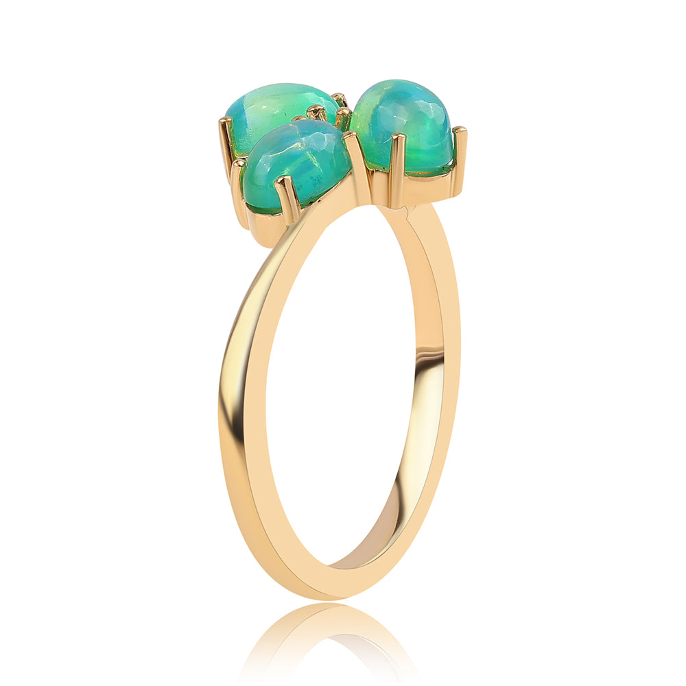 Inel din Argint 925 Placat cu Aur ( 2.24 grame ) cu Opal Verde Etiopian Lega Dembi 1.02 Carate 2 