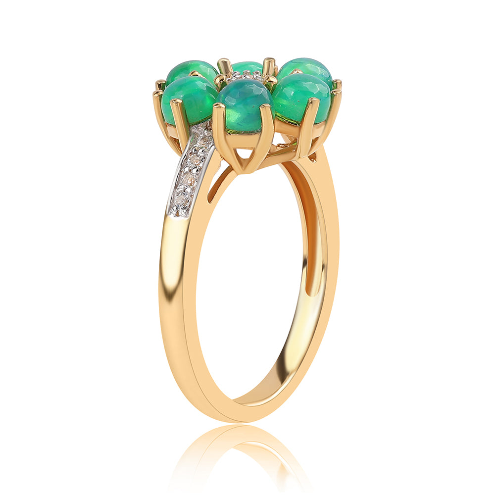 Inel din Argint 925 Placat cu Aur ( 3.12 grame ) cu Opal Verde Etiopian Lega Dembi și Topaz Alb 1.1 Carate