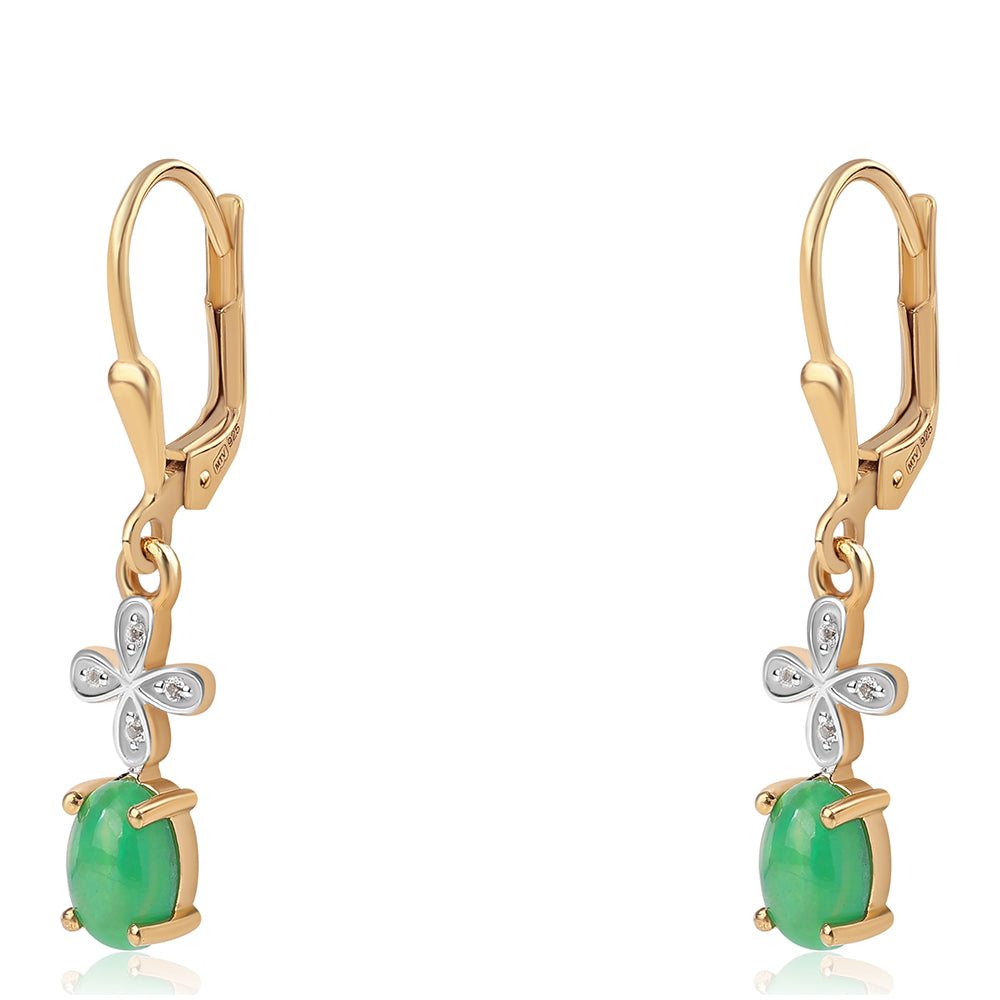 Cercei din Argint 925 Placat cu Aur ( 1.92 grame ) cu Opal Verde Etiopian Lega Dembi și Topaz Alb 1.16 Carate