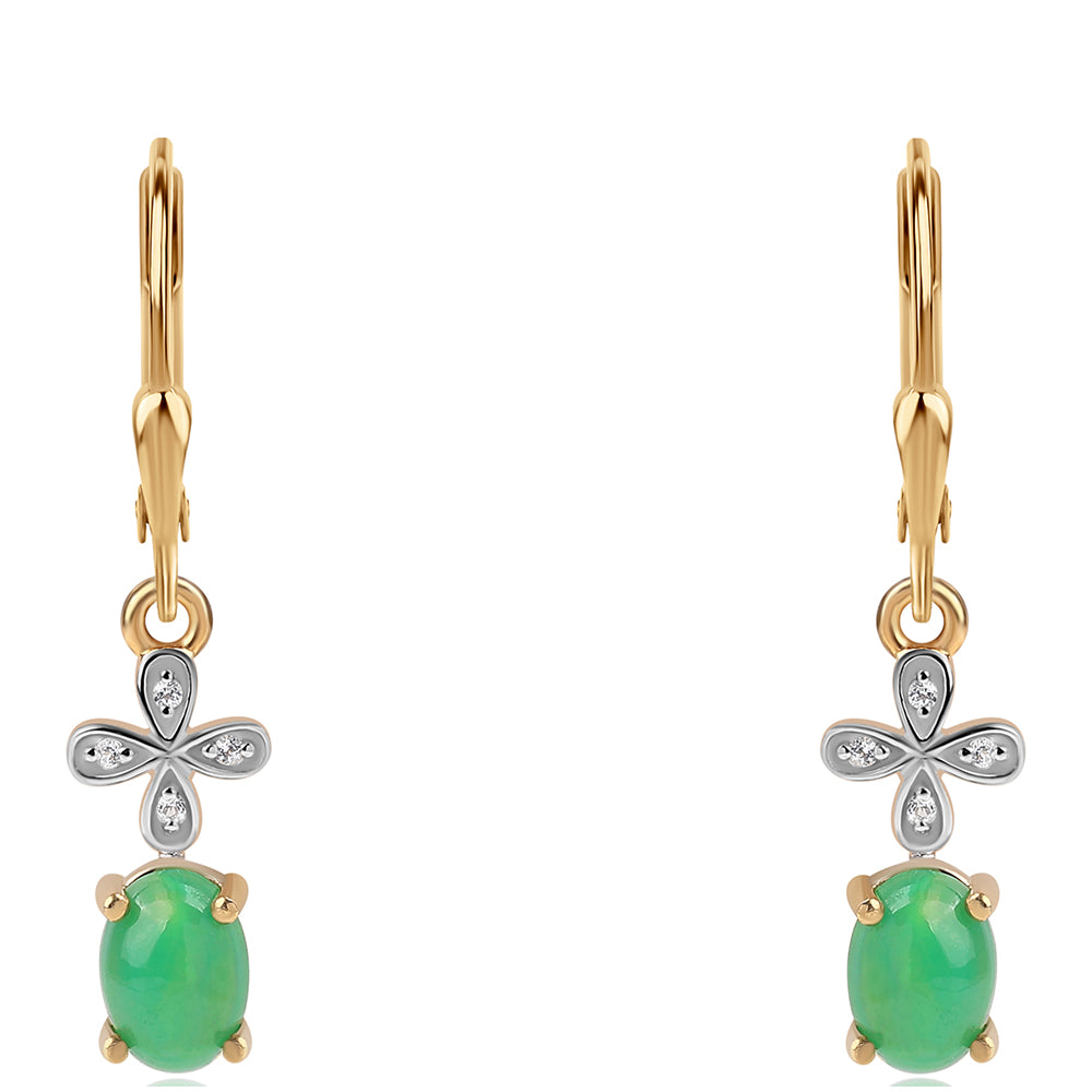 Cercei din Argint 925 Placat cu Aur ( 1.92 grame ) cu Opal Verde Etiopian Lega Dembi și Topaz Alb 1.16 Carate