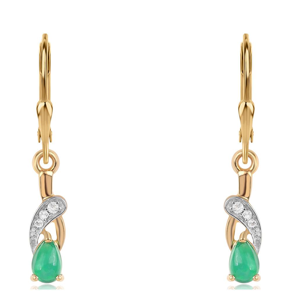 Cercei din Argint 925 Placat cu Aur ( 2 grame ) cu Opal Verde Etiopian Lega Dembi și Topaz Alb 0.59 Carate