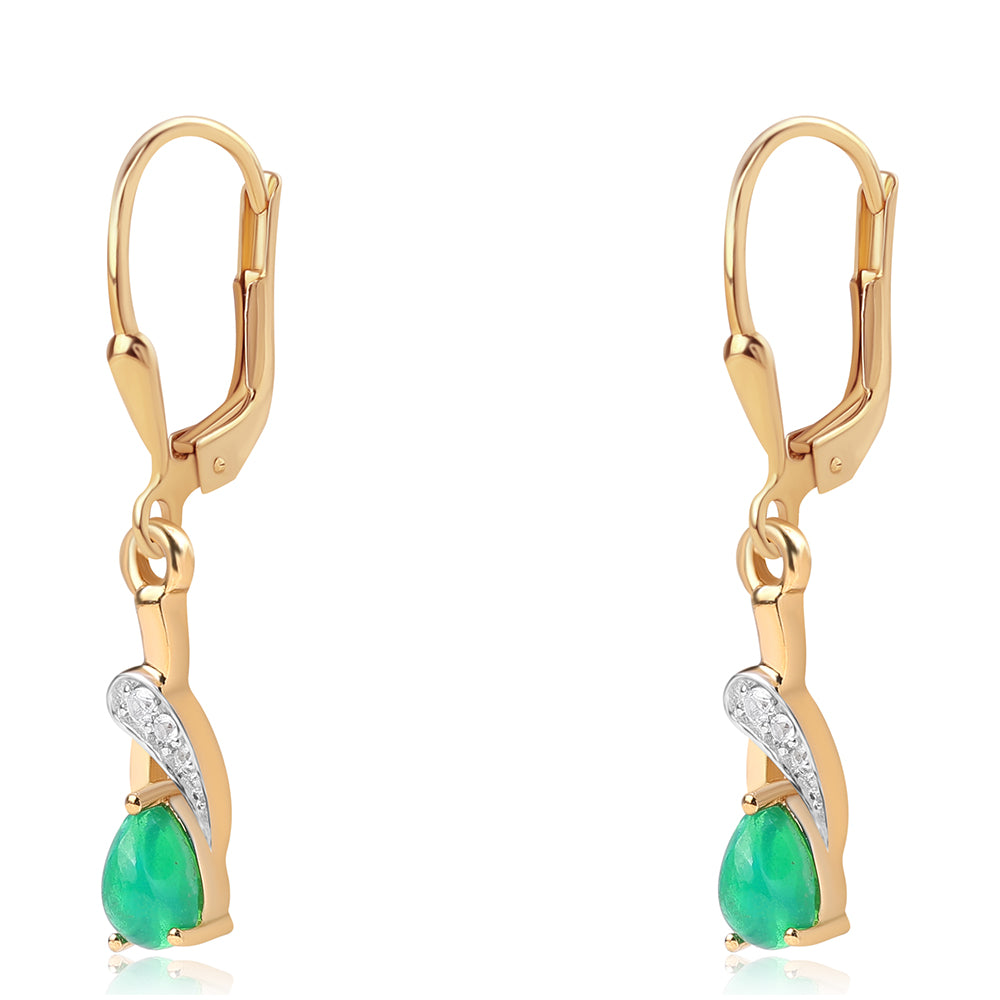 Cercei din Argint 925 Placat cu Aur ( 2 grame ) cu Opal Verde Etiopian Lega Dembi și Topaz Alb 0.59 Carate 1 