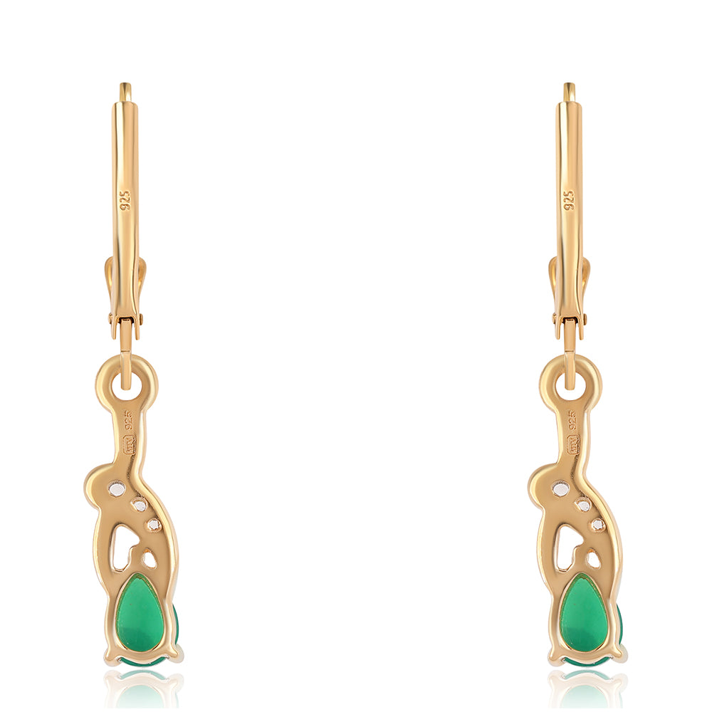 Cercei din Argint 925 Placat cu Aur ( 2 grame ) cu Opal Verde Etiopian Lega Dembi și Topaz Alb 0.59 Carate 3 